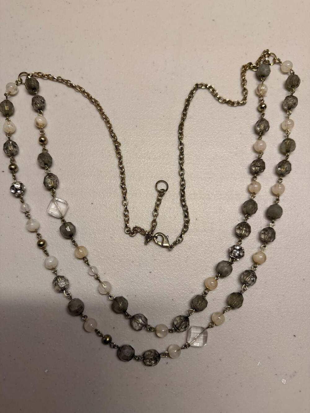 Vintinspired Multi-Strand Beaded Necklace w Crystal Rondelles & Gold-Tone Chain